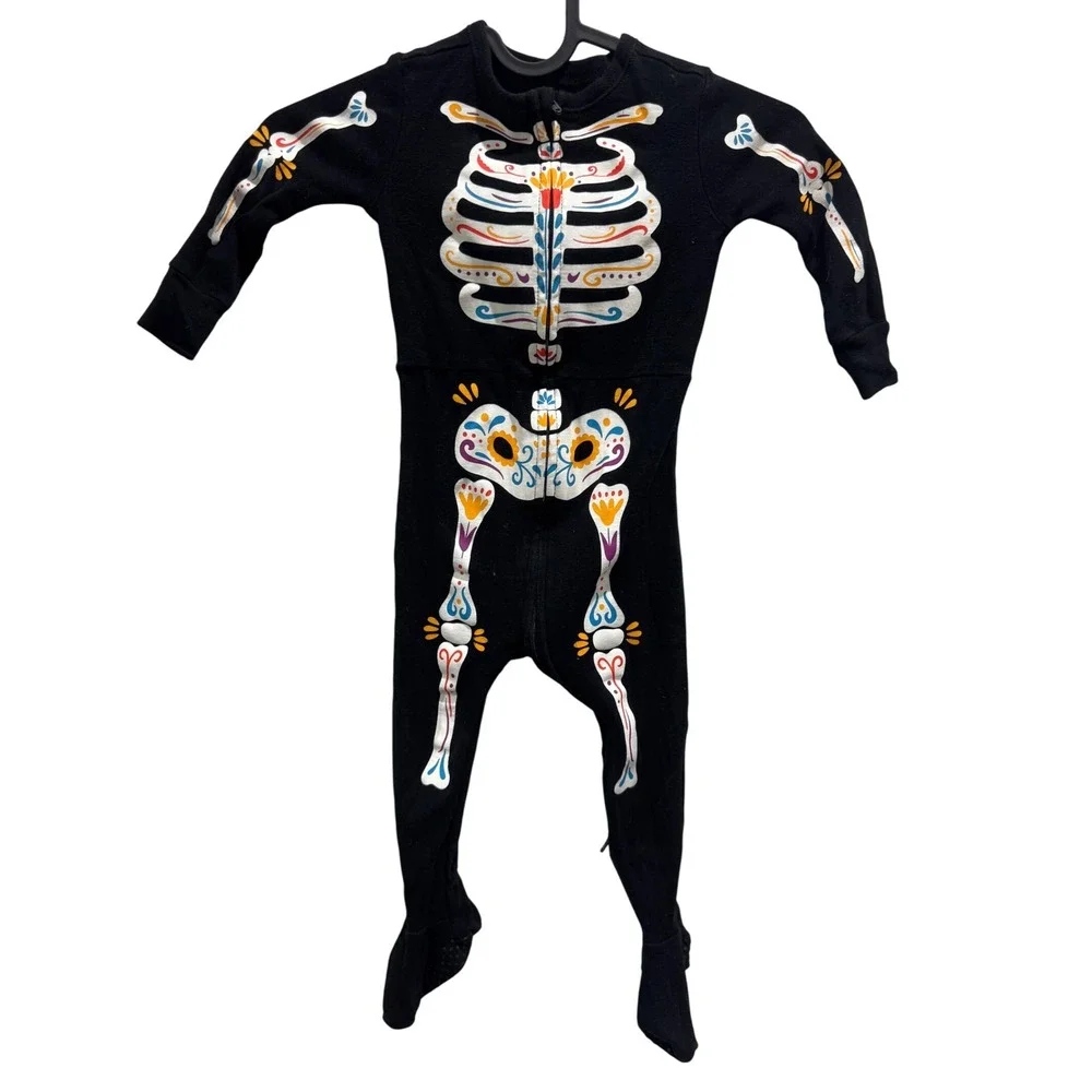Old‎ Navy Day of the Dead Skeleton Footed Pajamas 18-24M Halloween Costume